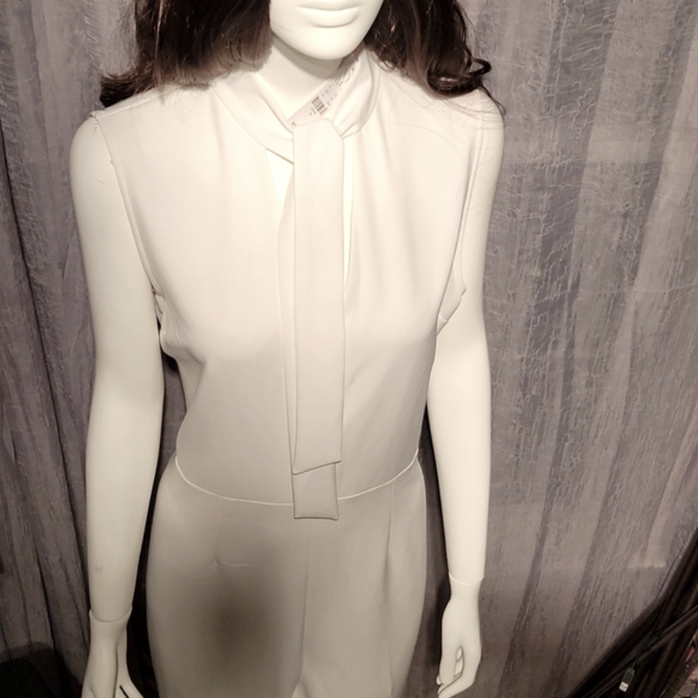 NWT White Wideleg Jumpsuit with necktie